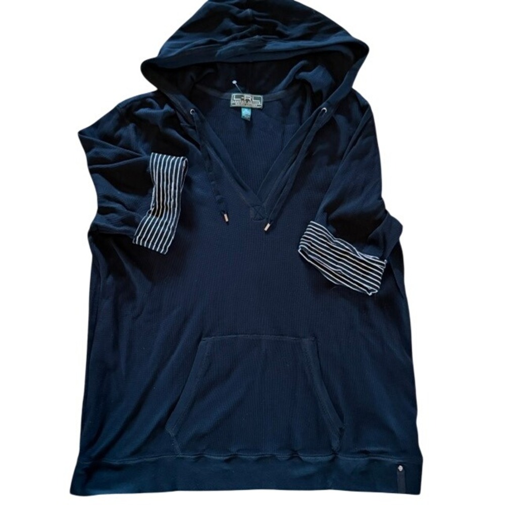 Lauren Active Ralph Lauren Dark Navy Waffle Knit Short Sleeve Hoodie V-Neck 3X